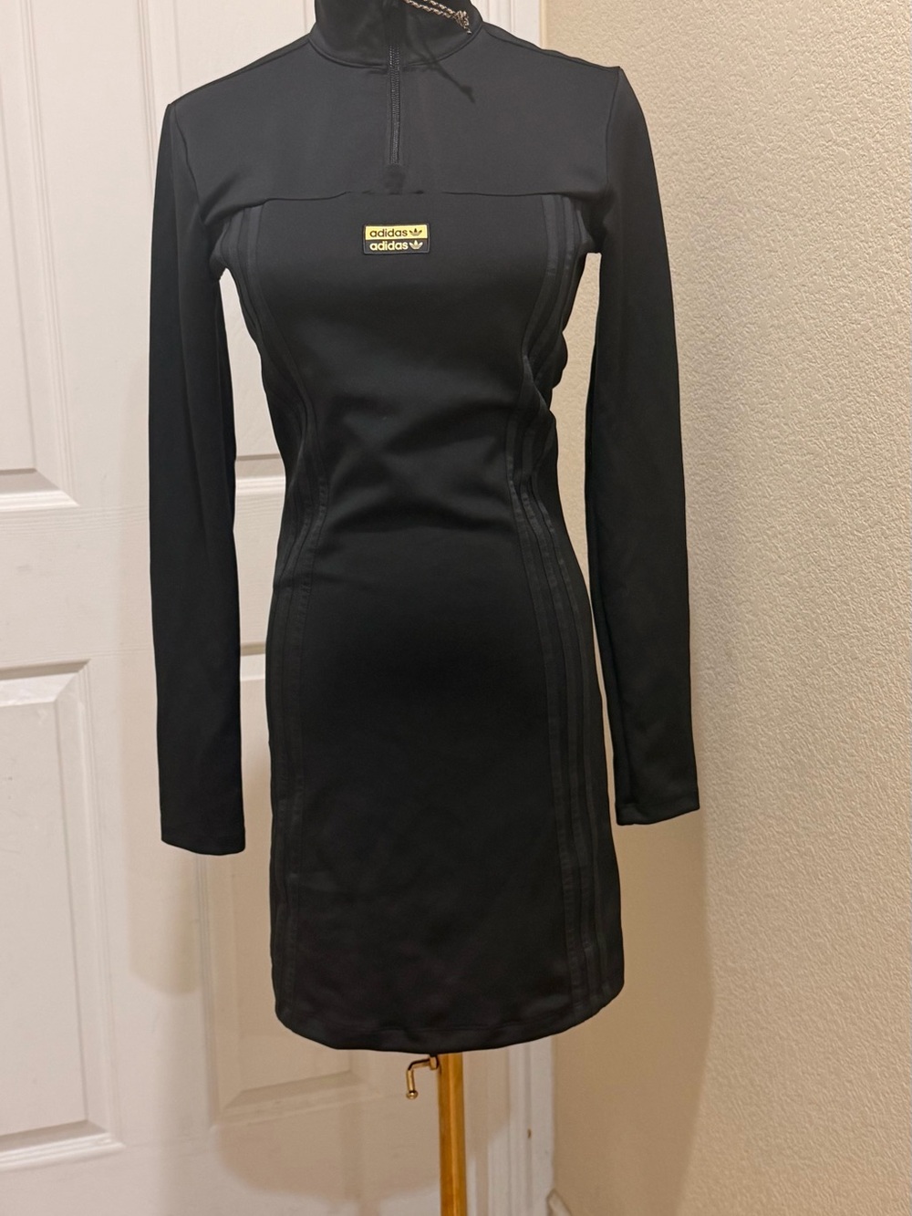 adidas Black Long-Sleeve Zip Dress with Logo Patch